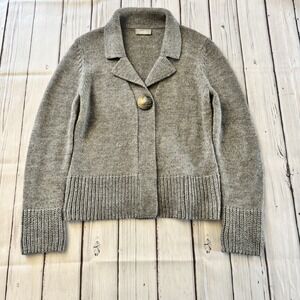 Wallis Gray Wool Blend Cardigan Women's Size Medium Single Button Knit Sweater